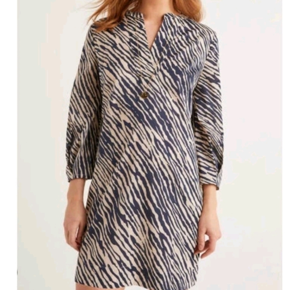 Boden Zebra Print Dress in Navy and Beige